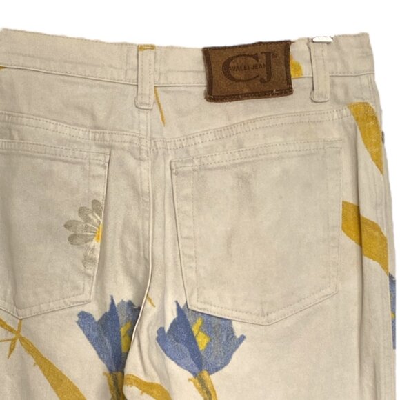 RARE SS2000 Roberto Cavalli Jeans Vintage Y2k Gray Yellow Floral Jeans Size 27 - Picture 5 of 13
